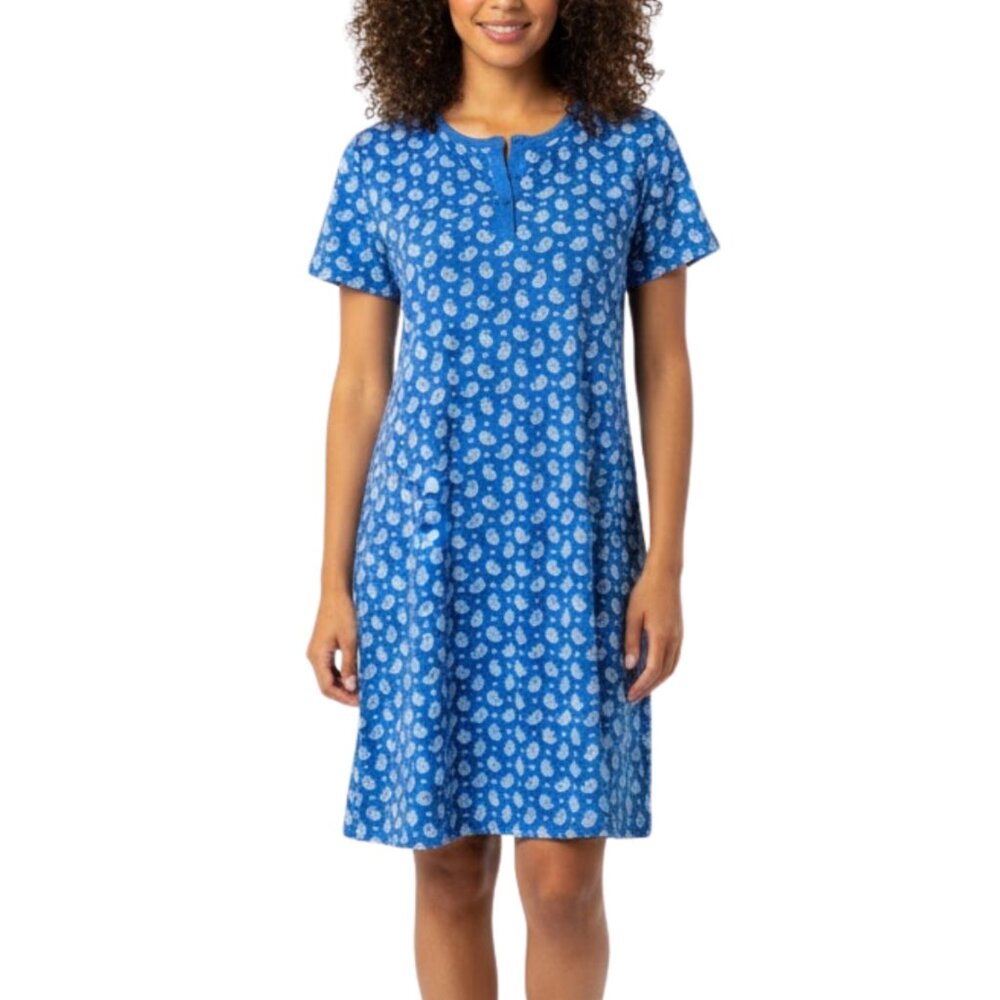 Charter Club Intimates 100% Cotton Blue Paisley Cotton Nightgown Medium